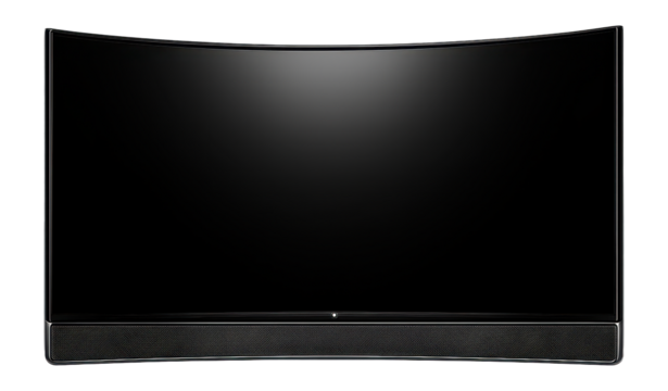 55-inch curved TV featuring a glossy black frame and integrated soundbar