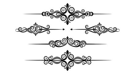 Collection of ornate black decorative dividers and flourishes on a white background border