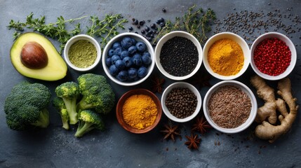 Colorful assortment of healthy foods