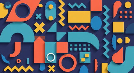 Colorful Geometric Shapes Abstract Pattern with Shadows and Depth image photo