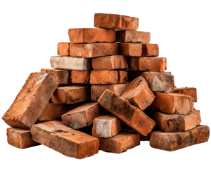 Pile of red brick construction material rough texture stacked isolated building supply rustic masonry outdoor renovation