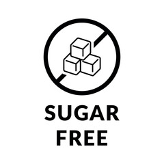 Sugar Free Vector Flat Icon Design on White Background. Food Allergen Free in Circle Prohibition Sign. Zero Sugar Label for Web, Packaging.	