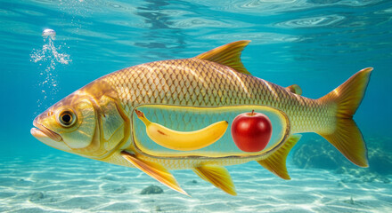 Naklejka premium Sea animals eating the fruits