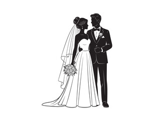 Fototapeta premium Bride and Groom. Vector Silhouettes of Couples for Wedding Invites