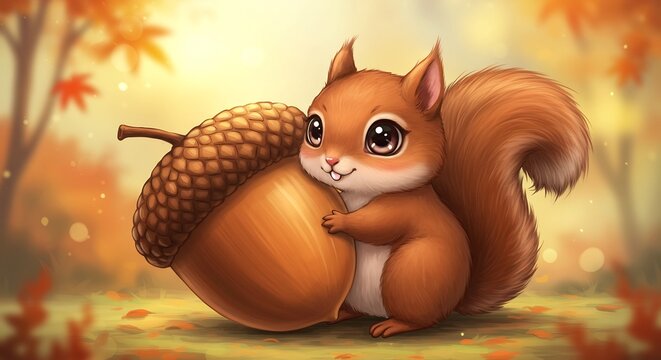 �cureuil mignon serre gland automne lumi�re douce. AI Generated