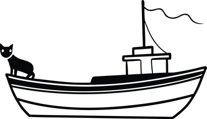 A small fishing boat with a cat sitting on the boat