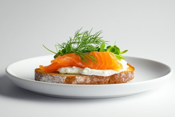 Traditional swedish smorgas with salmon and cream cheese on rustic bread