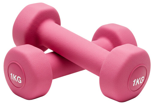 Pink dumbbells 1 kg fitness exercise workout weightlifting gym equipment health wellness studio shot