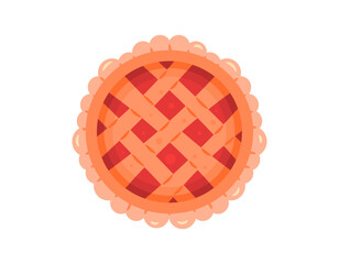 Illustration of an apple pie. Delicious food. Flat style vector design. Celebration, festival, Thanksgiving or friendsgiving dish. Top view. White background.