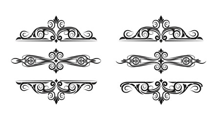 Obraz premium Set of six ornate black and white decorative scrollwork dividers and borders with floral elements