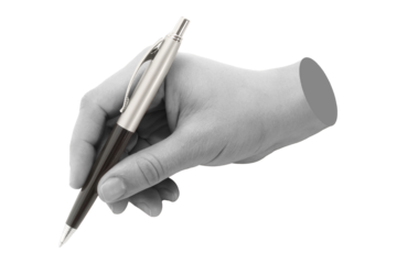 Hands with business pen isolated on transparent background. Contemporary art design