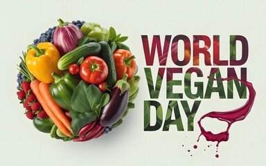 World vegan day celebration with a vibrant sphere of fresh vegetables and fruits