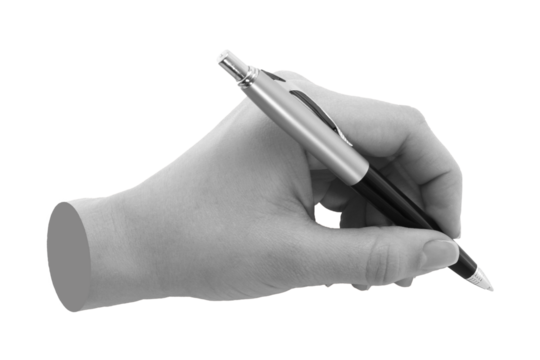 Hands with business pen isolated on transparent background. Contemporary art design - Powered by Adobe