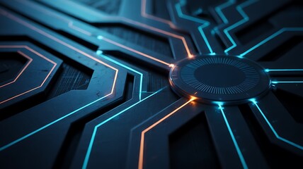 Abstract futuristic circuit board with glowing neon lines