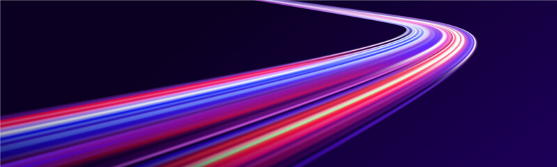 Speed connection vector background. Dynamic and vibrant abstract art with smooth lines in pink, purple, and blue on a dark background.	