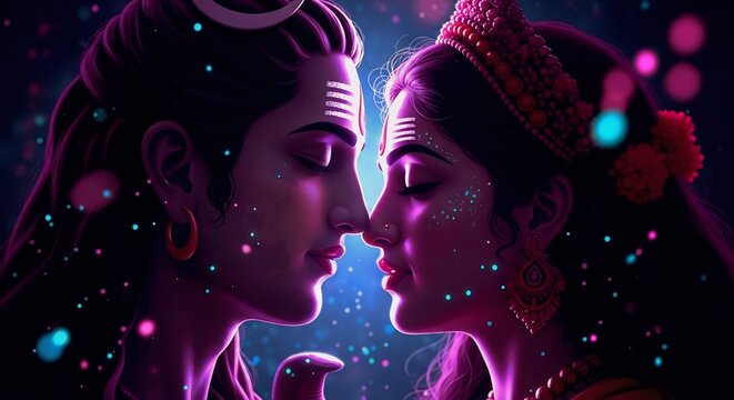 Divine couple lord shiva and goddess parvati in a mystical glow