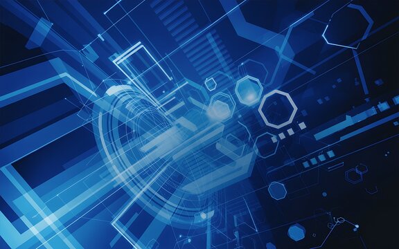 Abstract blue digital technology circuit board and futuristic interface