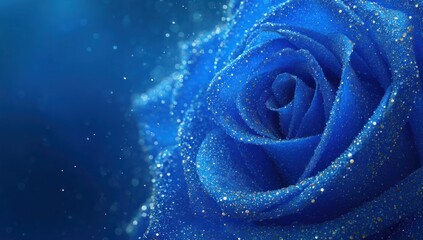 Close-up of a vibrant blue rose covered in water droplets.