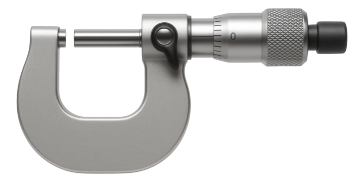 Mechanical micrometer with a satin chrome finish, for glare-free reading in a precision lab.