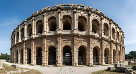 Obraz premium Exterior view of the arena of nîmes in france showcasing its ancient roman architecture and design elements