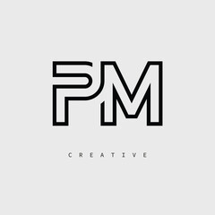 PM Creative Letter Logo – Minimal Line Monogram in Black Outline for Modern Branding Identity Design.