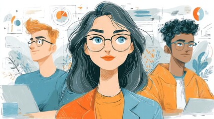 Dynamic team collaborating on innovative projects, brainstorming ideas with a vibrant and modern approach in a creative workspace setting