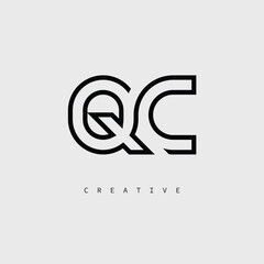 QC Creative Letter Logo – Minimal Line Monogram in Black Outline for Modern Branding Identity Design.
