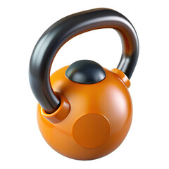 Orange kettlebell isolated on transparent background, a piece of fitness equipment used for strength training and exercise