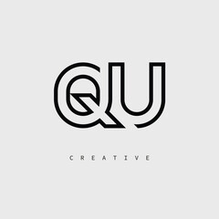 QU Creative Letter Logo – Minimal Line Monogram in Black Outline for Modern Branding Identity Design.