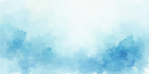 Abstract watercolor sky with fluffy white clouds, a light and bright blue day