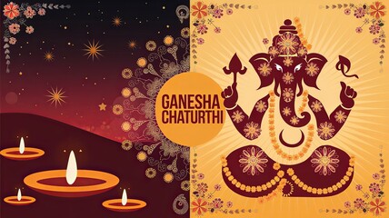 Ganesha Chaturthi Festival Celebration with Lord Ganesha and Diyas