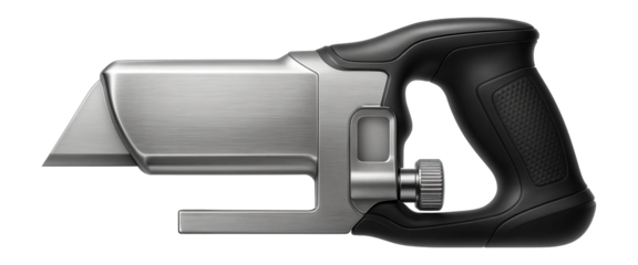 Electric utility knife with an adjustable depth gauge for consistent cuts in sheet materials.