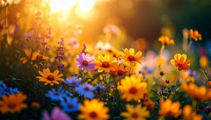 A Sun-Kissed Floral Symphony: Vibrant Blossoms in Golden Light