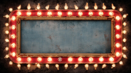 Retro marquee frame with bright lights on weathered background