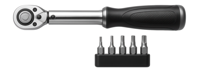 Torque wrench set with interchangeable bits for precise adjustments in a professional bike service.