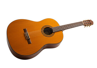 Obraz premium Classical guitar amber strings musical instrument music studio shot transparent background close up detail texture wood fretboard