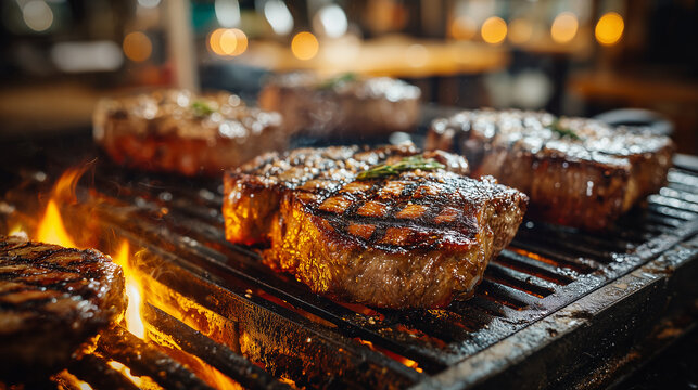 Viande grill&eacute;e sur grill feu, flames