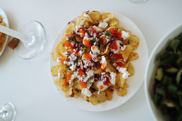 rum and chips on plate