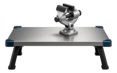 Workbench with a tilting vise, designed for an electronics repair lab.