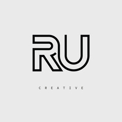 RU Creative Letter Logo – Minimal Line Monogram in Black Outline for Modern Branding Identity Design.