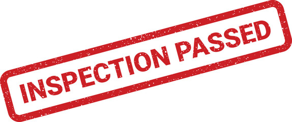 Red inspection passed rubber stamp angled, displaying confirmation with a grunge texture