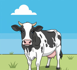 Vector cartoon illustration of a cute cow and calf isolated on a white background
