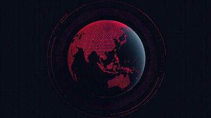Red Digital Globe with Dots and Lines on Dark Background