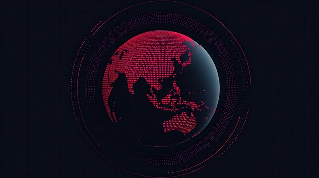 Red Digital Globe with Dots and Lines on Dark Background