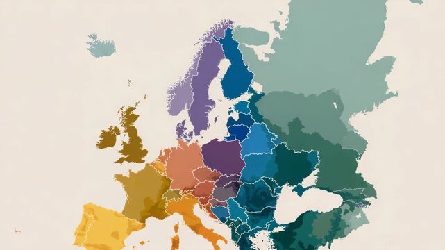 A colorful map of Europe is displayed. Minimal infographic Europe map highlighting LGBTQ+ policy differences, Hungary emphasized with rainbow ban icon,Hungary LGBTQ+ restrictions, clean muted