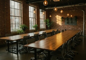 Fototapeta premium Sunlit Brick Loft Conference Room