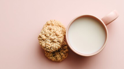 Cookies and milk on pink
