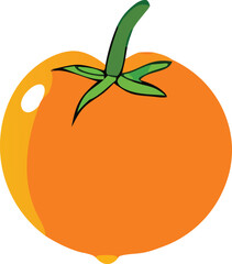 Vibrant orange tomato with green stem and leaves a fresh and healthy produce item perfect for food related content