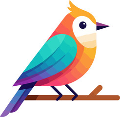 Minimalist Black and White Vector Bird Illustration Perched on Branch  Geometric Flat Style