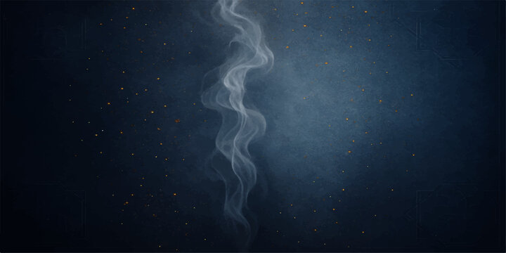 Fototapeta A vibrant celestial cloud of blue and white smoke drifts through the abstract dark space, a foggy explosion of light against the black night